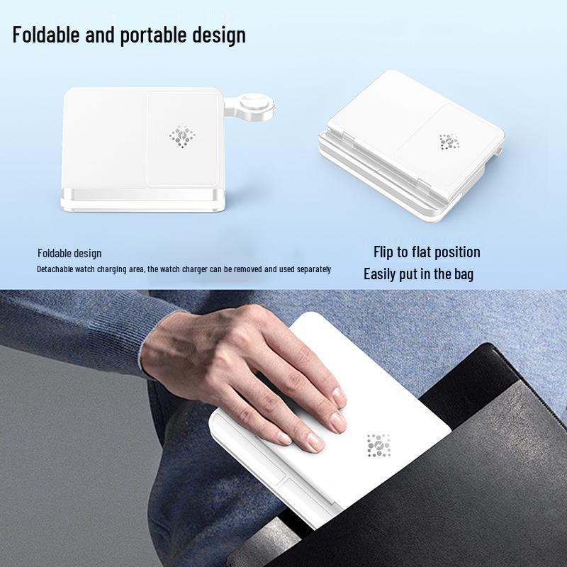 Universal Foldable Wireless Charger for Huawei, Apple, Samsung Phones, Watches, and Earphones - Three-in-One Design
