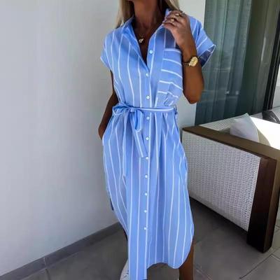 Striped Sleeveless Tie-Up Shirt Dress for Women