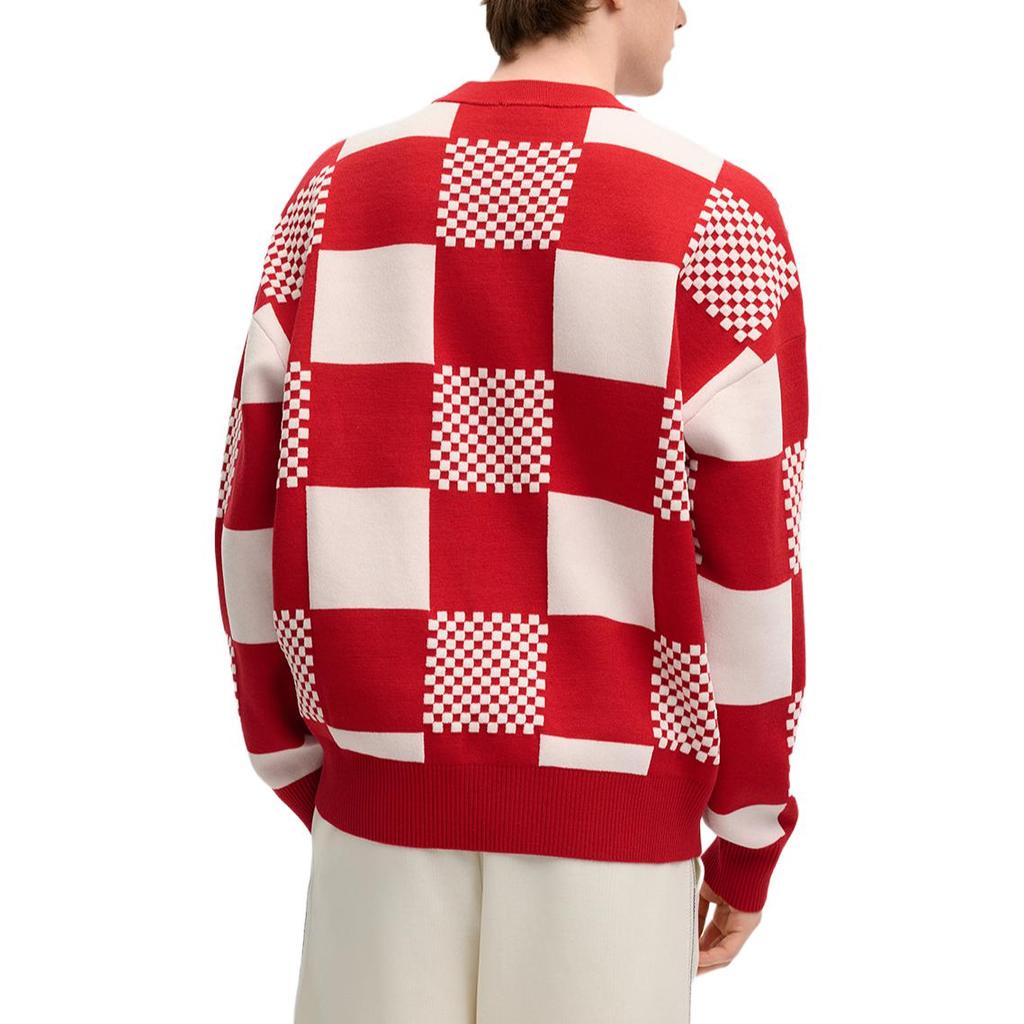 FILA Original Checkered Fashion Warm Pullover Knit Sweater Unisex sweater Water-Red F51M519402FRD