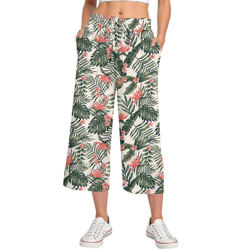 Pantalon d'été pour femme à taille haute, imprimé, décontracté, sportswear, pantalon court décontracté, pantalon ample