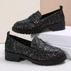 Women's Thick Heel Shoes Autumn New Round Head Deep Mouth Sequin Cloth Thick Sole Anti-slip Wear-resistant Low-top Shoes