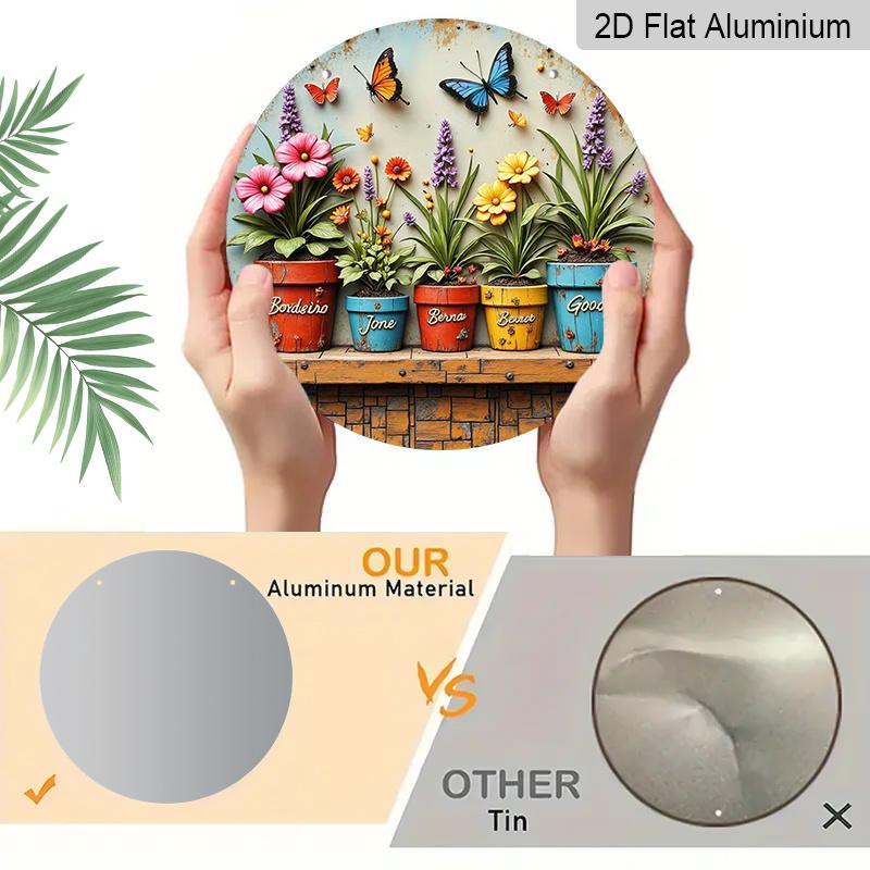 2D Flat Aluminum Flower Pot and Butterfly-Themed Wall Decor 7.87 Inches X 7.87 Inches Rustic Style Perfect for Gardens, Farmhouses, Bars, Cafes
