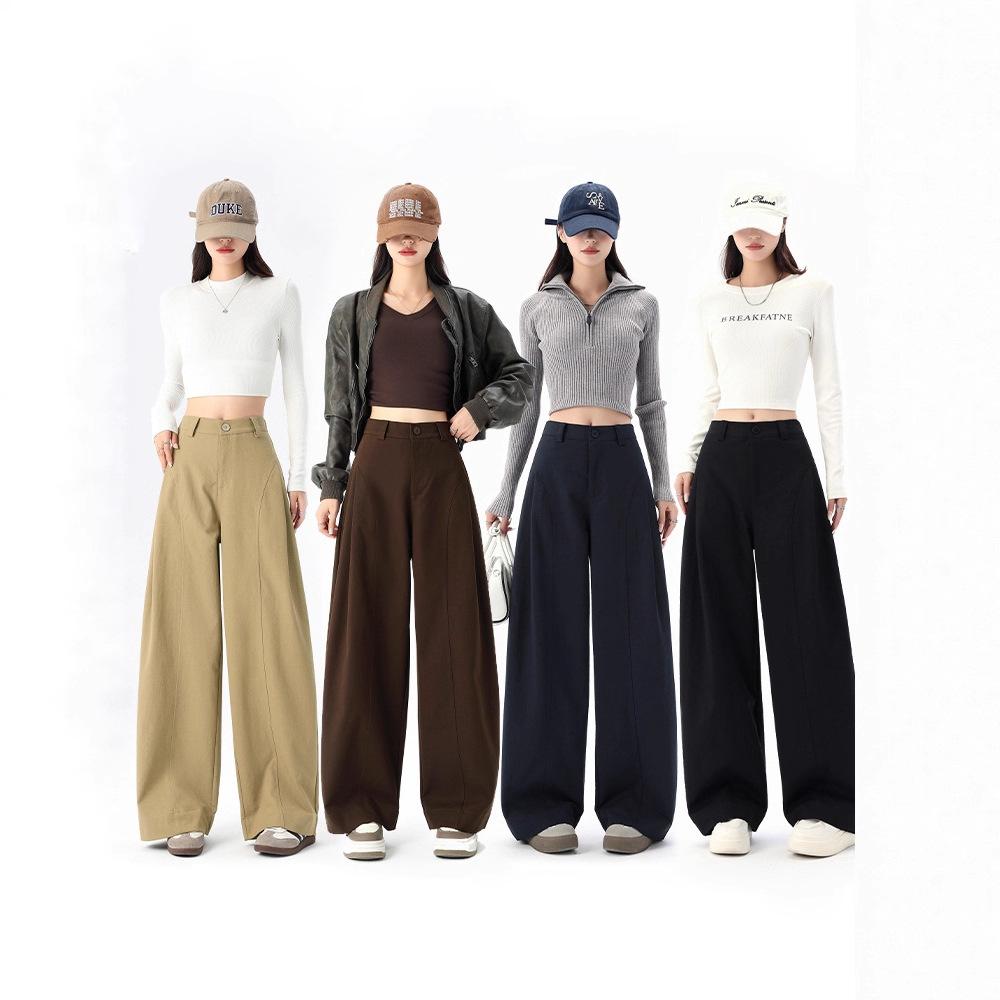 Women's High Waist Wide Leg Pants Loose Fit Barrel Pants Solid Commute Trousers Spring Casual Sickle Pants