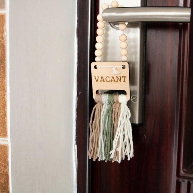 Wood Door Sign With Cotton Tassels Fringed Occupancy Indicator Sign For Home Office Conference Room Bathroom Restroom