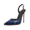Fashion Fashion Show Water Diamond Orange High Heel Sandals Summer New Sexy Patent Leather Leopard Pattern Women's Singles Shoes 35-46