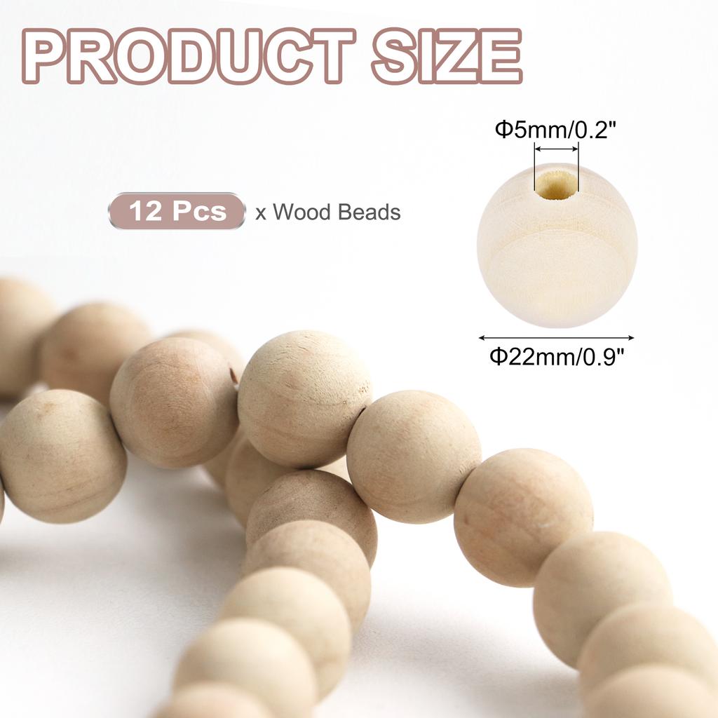 Wood Beads Unfinished Wooden Natural Beads Round Wood Spacer Beads for Bracelets Hair Jewelry Making DIY Crafts Garland Macrame