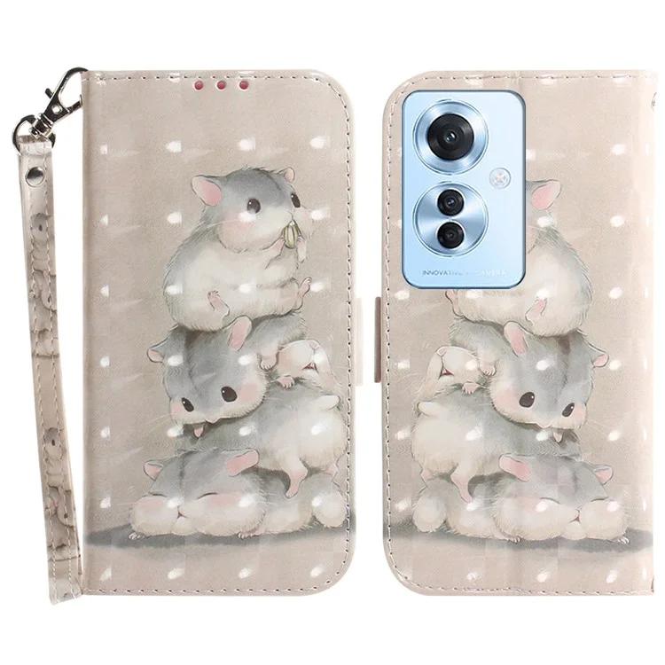 

For Oppo Reno11 F 5G / F25 Pro 5G Shockproof Case with Strap, Pattern Printed Leather Phone Cover