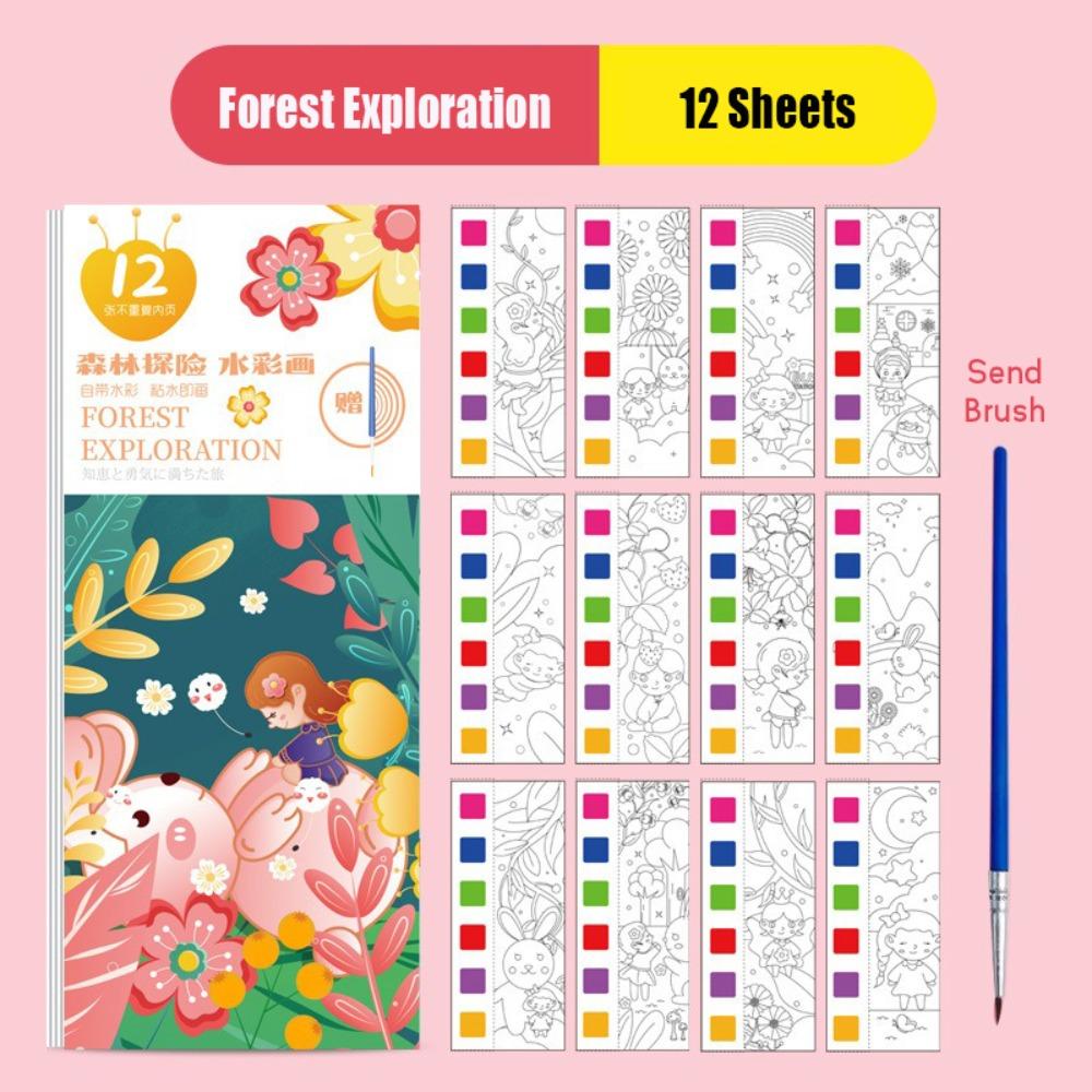 

Книжка-раскраска с кисточкой, 12 страниц, мини-блок для рисования, акварельная раскраска, подарок 02