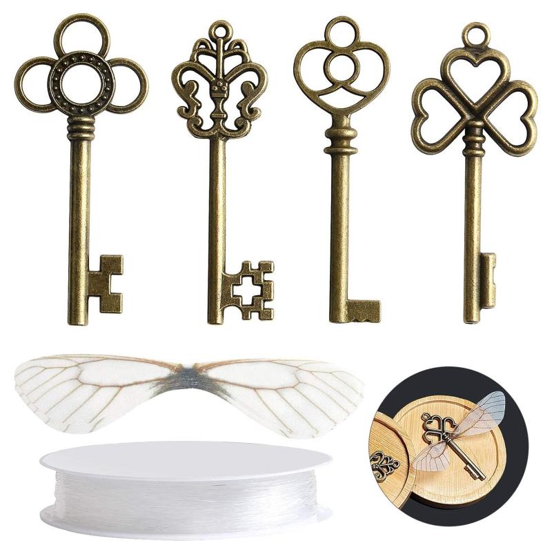 Flying Keys DIY Handmade Accessories with Dragonfly Wing Charms Vintage Bronze Skeleton for Key Party Wedding Favor Supp
