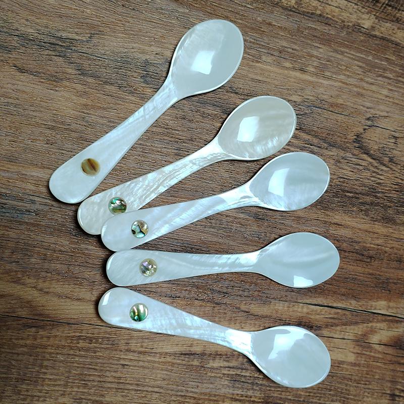 3 st Skal Kaviarskedar Pärlemor Kaviarskedar Runt Handtag för Kaviar, Ägg, Glass, Kaffe, Restaurangservering