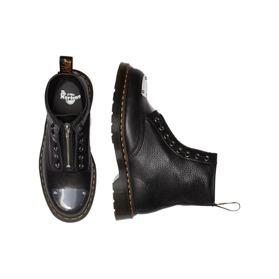 Dr. Martens Round Toe Zipper Chunky Heel Short Boots Women Boots Black 31682001