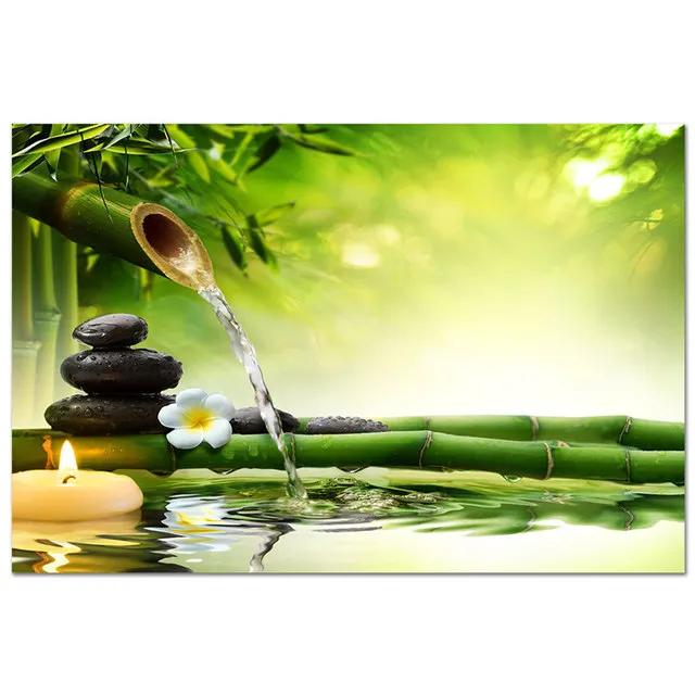 ZEN Poster Stone Bamboo Water Drops Green Leaf Still Life Meditation Wall Art Picture Canvas HD Print Buddha Home Decor Painting