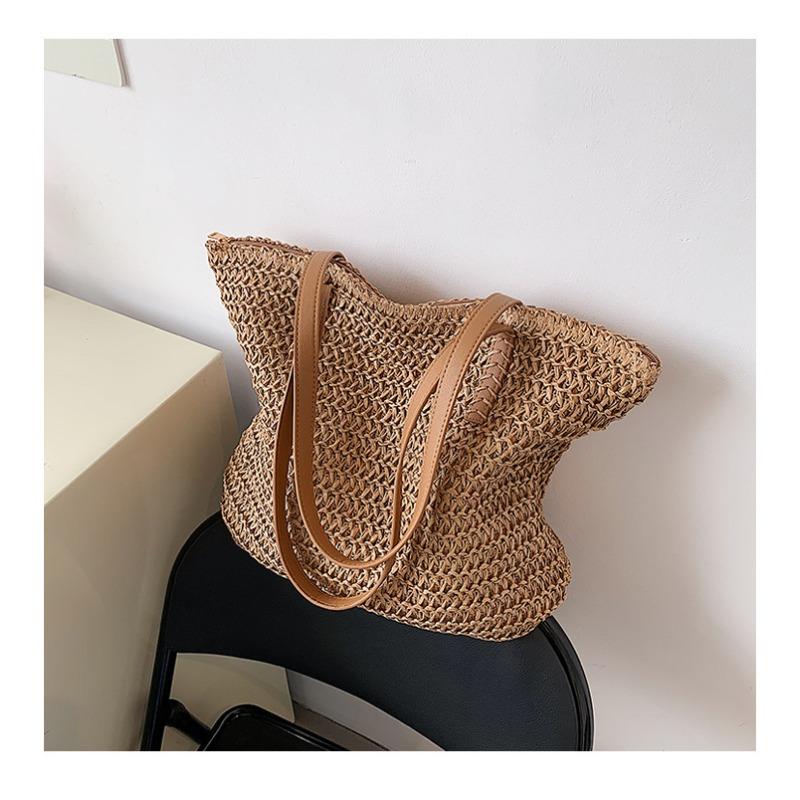 New New Woven One-color Woven Bag Fashionable Shoulder Straw Bag Casual Women's Bag Beach Bag
