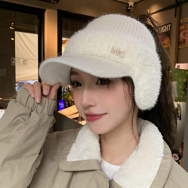 Herbst und Winter Plüsch Leerer Zylinder Damen Winter Outdoor Warm Plüsch Ohrenschützer Entenschnabel Wollmütze