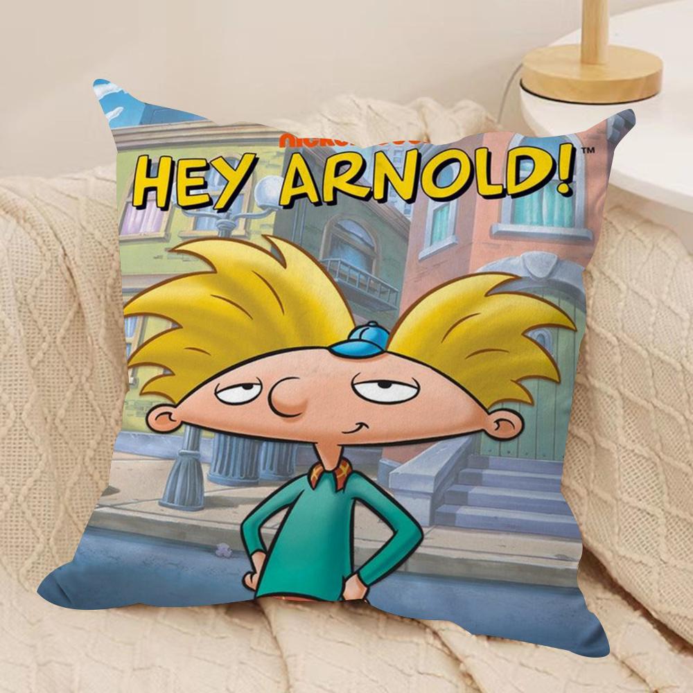 H-Hey ArnoldS Cushion Cover Silky Short Plush Double-Sided Printed Pillow Case for Sofa All Seasons Home Decor Gift
