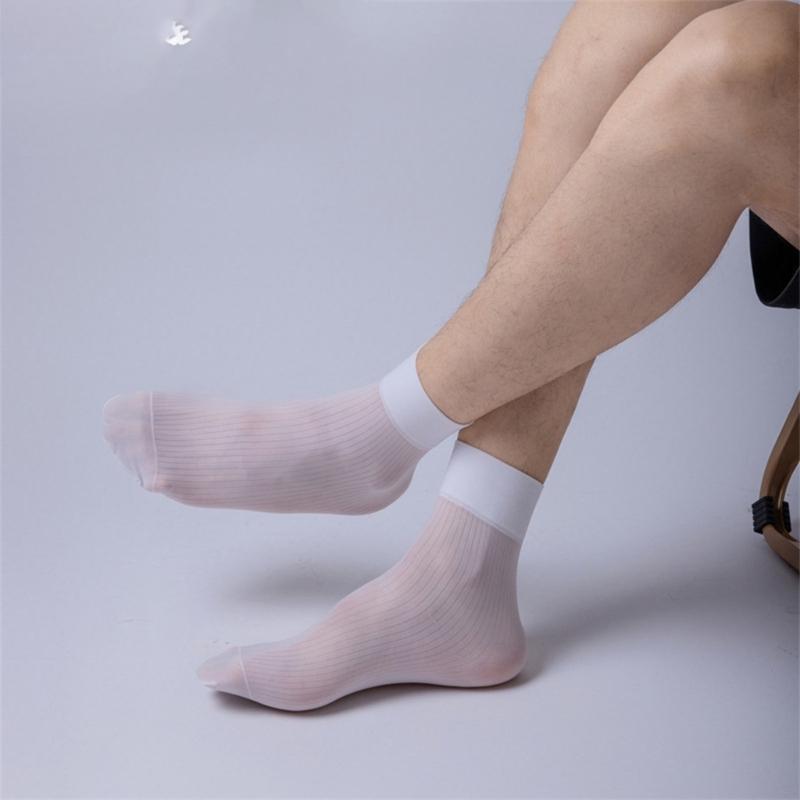 Herren Gestreifte Durchsichtige Business-Kniestrümpfe Bequem Atmungsaktiv Elastisch Formell Anzug Kurze Röhre Nylon Knöchelstrümpfe Strumpfwaren