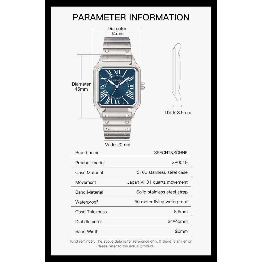 2025 New Hot Specht & Söhne Luxury 34MM Quartz Watch For Men & Women Watches Super Thin Steel Sapphire Crystal 50M Waterproof