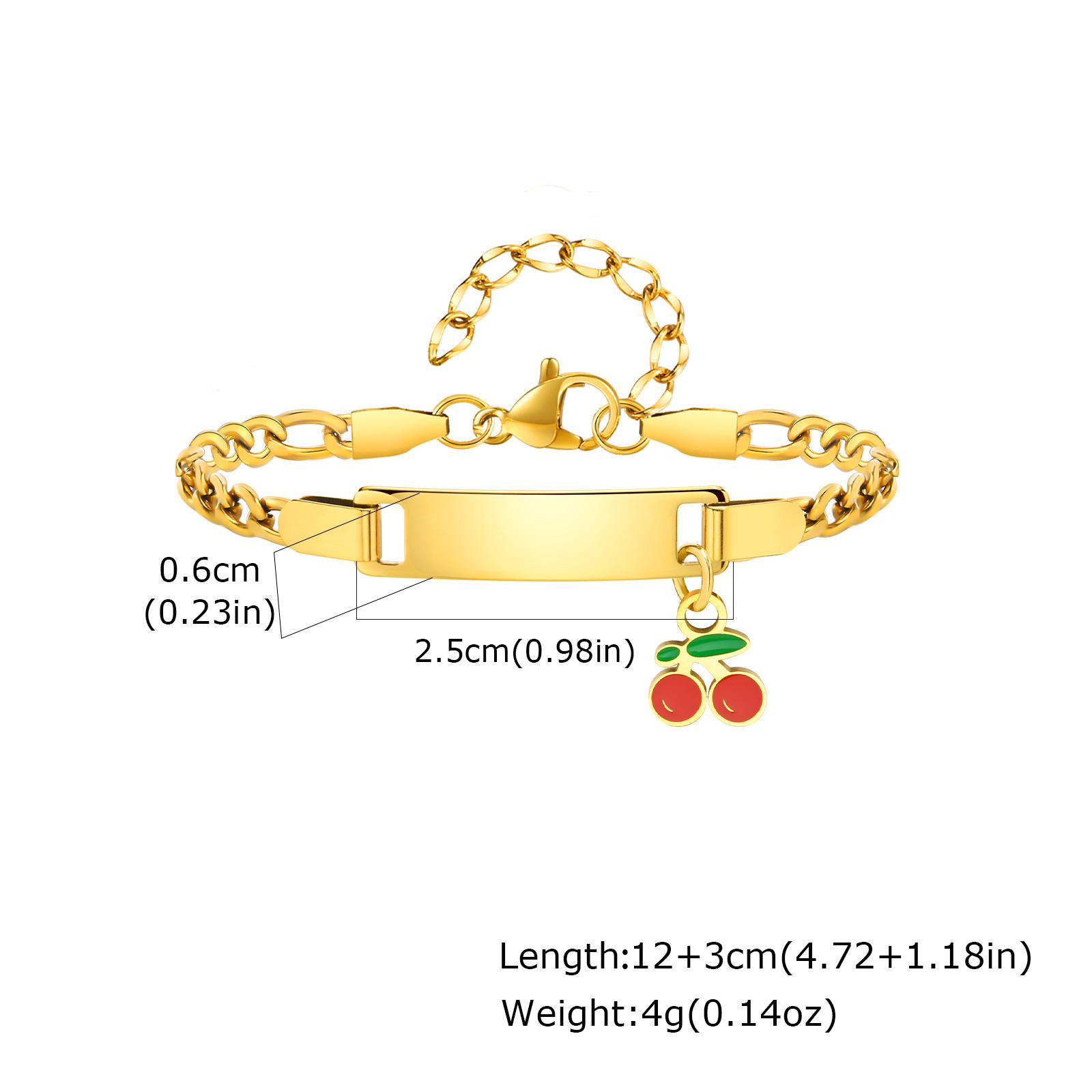 

Personalized Customized Name Bracelet for Girl Boy Children, Strawberry Cherry Pendant Stainless Steel ID Bracelet for Kids