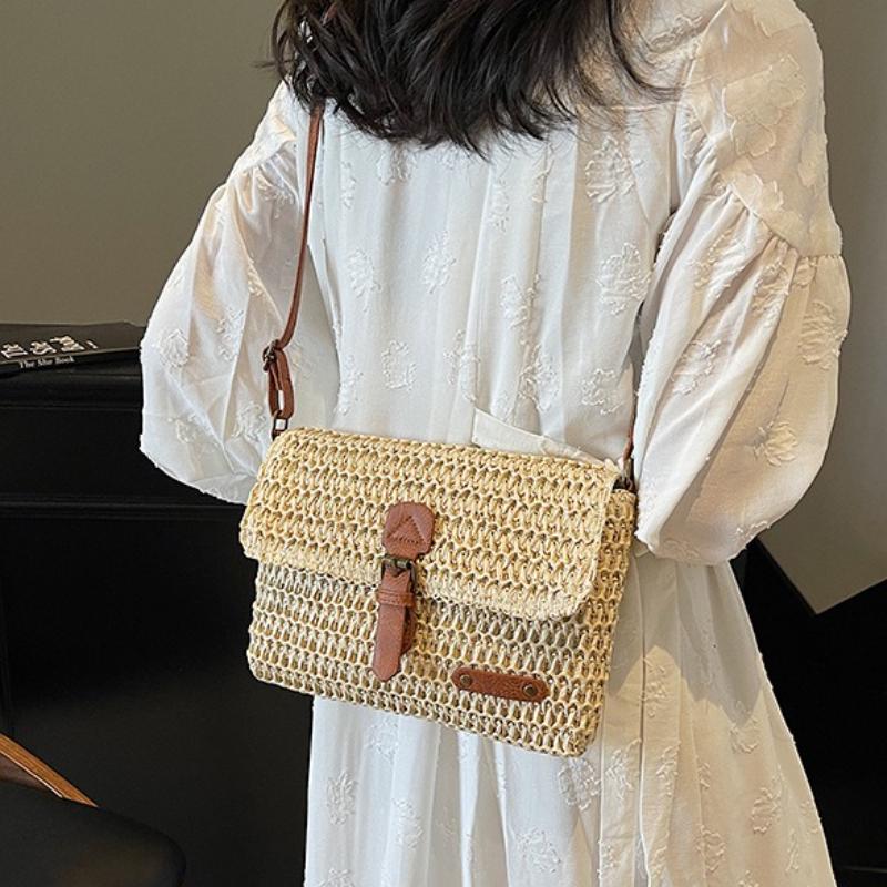Nuova Borsa da Donna alla Moda in Paglia, Borsa a Spalla/Crossbody Casual Trendy per le Vacanze, Borsa da Donna Versatile Elegante in Paglia