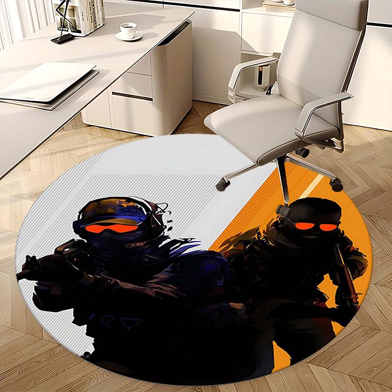 Counter Strike Global Offensive,CS GO Tappetino per sedia Tappeto rotondo Tappeto per ufficio, Lavabile in lavatrice, Antiscivolo, Adatto per Soggiorn