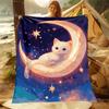 1PC Cat On Crescent Moon Print Adult Children Warm Blankets Home Travel Car Soft and Comfortable Suitable for All Seasons