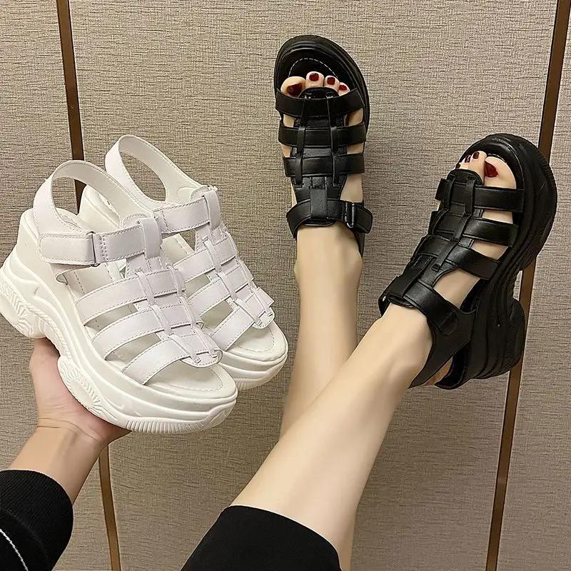 Fashion Roman Style Summer 2024 Ladies Shoes Buckles Open Toe White High Heels Wedges Heel Sandals for Women Platform Footwear Original