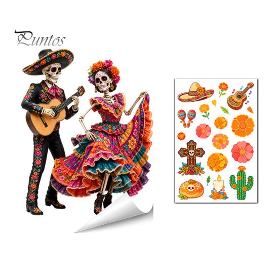 Durable Sunproof Glass Stickers Day of The Dead Window Clings, Halloween Double-Sided Skull Sticker, Versatile Indoor Outdoor Decorations Colorful