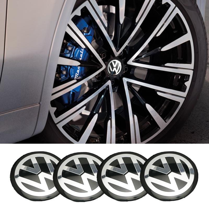 For VW 4Pcs 56mm Car Wheel Center Hub Cap Stickers Car Emblem Badge Decal For Volkswagen GTI R-Line R Polo T5 Golf Passat Scir