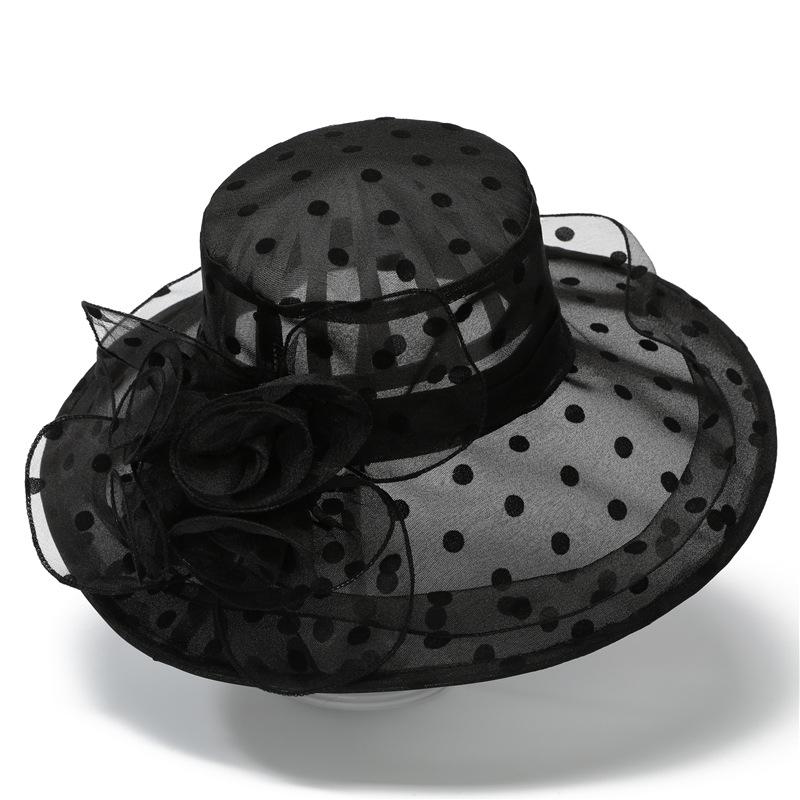 Hat Women's Foldable Organza Sun Hat Summer Women Middle-aged Elderly People Large Eaves Flower Sun Protection Mother Basin Hat