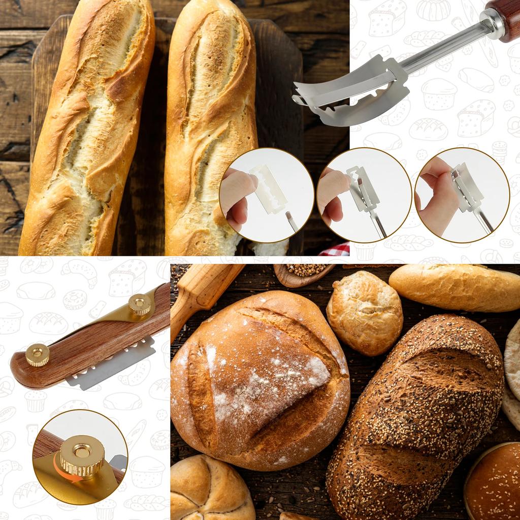 Bread Lame Slashing Tool Dough Scoring Cutter with 5/6/10 Blades Protection Cover Portable Baker Cuter Set Straight and Curved