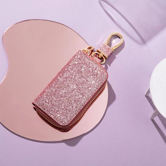 Faux Leather Car Key Case Mini Portable Glitter Men Women Car Key