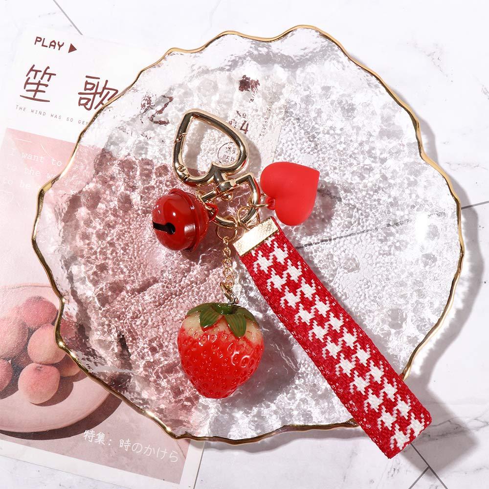 Backpack Pendant Simulation Fruit Jewelry Gift Strawberry Keychain Keyrings Bell KeyRing