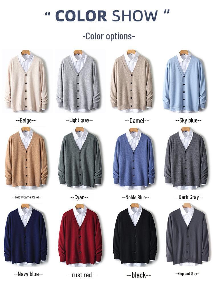 Herren V-Ausschnitt Strickjacke aus 100% Wolle - Warm, Lässig, Lockere Passform für Herbst/Winter