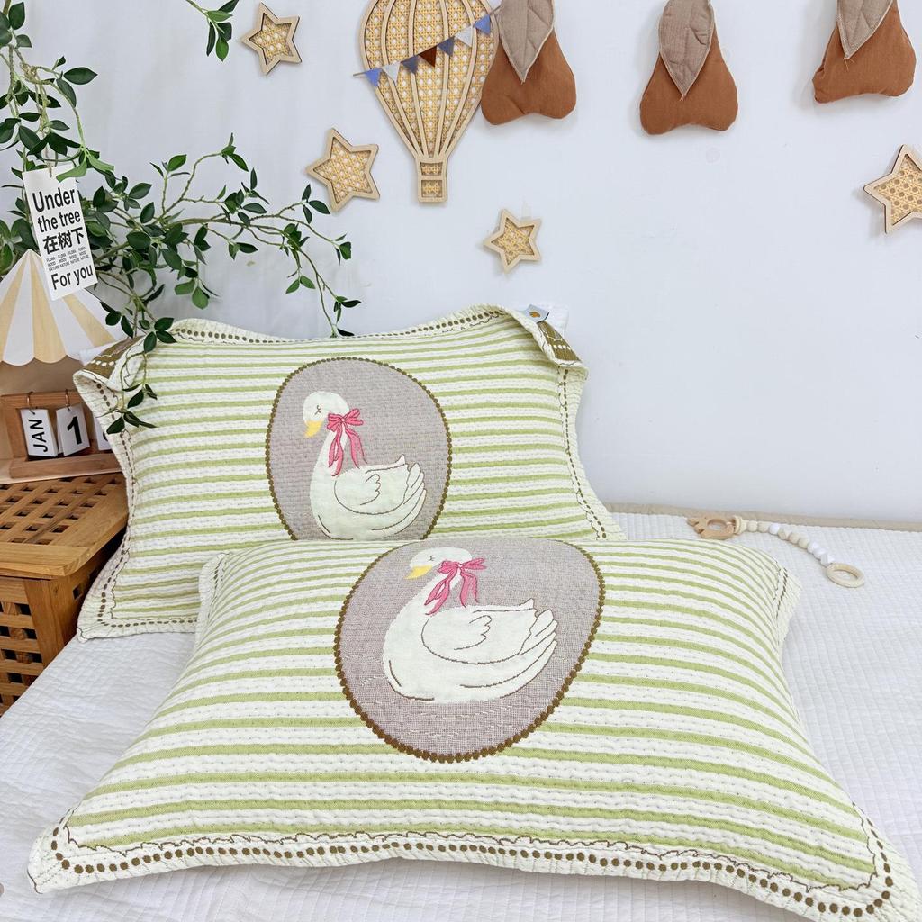 Cartoon Cotton Gauze Pillowcase Set: Soft, Breathable, Sweat-Absorbent Pillow Covers.
