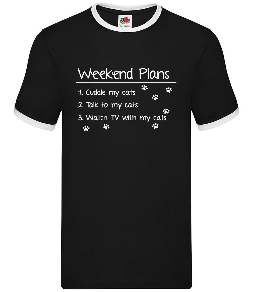 Weekend Plans With My Cat - Mens Ringer - Cats Love Funny Lady Kitten Crazy XXL