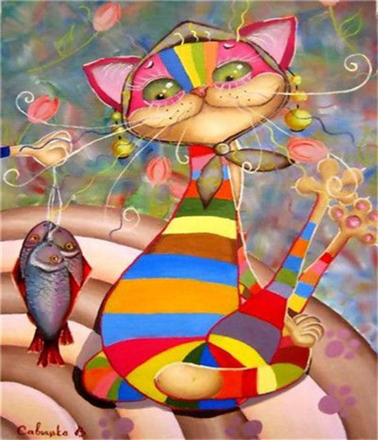 

Ruopoty масляная раскраска по номерам, картина с изображением кота и животного, настенное художественное изображение, рисунок по номерам, декор для детской комнаты 40x50cm NO Frame