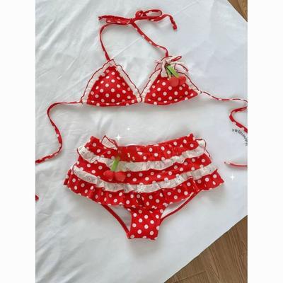 2026 Naujas Bikini Rinkinys Vyšnių Raštas Trys Dalys Paplūdimio Atostogų Maudymosi Kostiumas Moteriškas Mielas Gryno Troškimo Mergaitės Atostogų Maudymosi Kostiumas