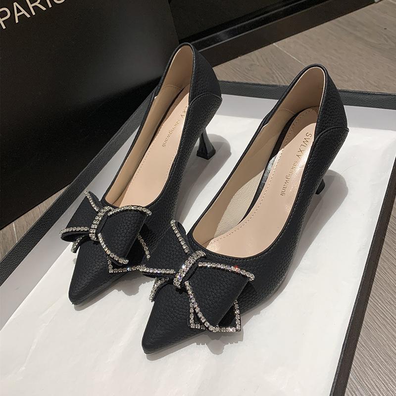 Pointed high heels women's fashion rhinestone thin heel work shoes 2024 spring and autumn new high-end temperament single shoes