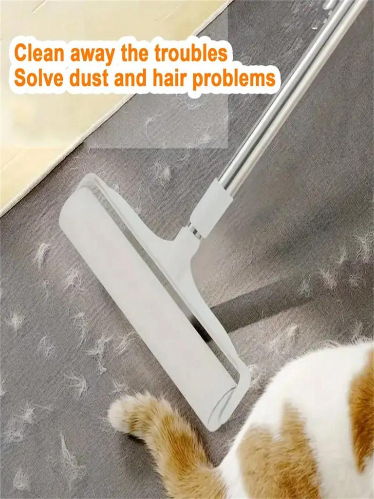 3 Stück/Set (2 Rollen Papier + 1 Wischmopp mit langem Stiel) Haarentferner, Einziehbare Kleiderbürste, Haushalts-Katzenhaar-Bodenreinigungswerkzeug, Tierhaar