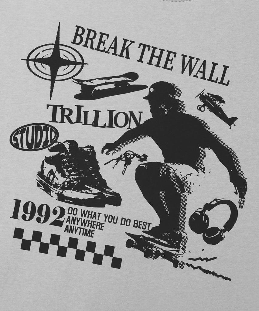 TRILLION Skateboard Pigment Graphic Short Sleeve T-Shirt (Light Gray)