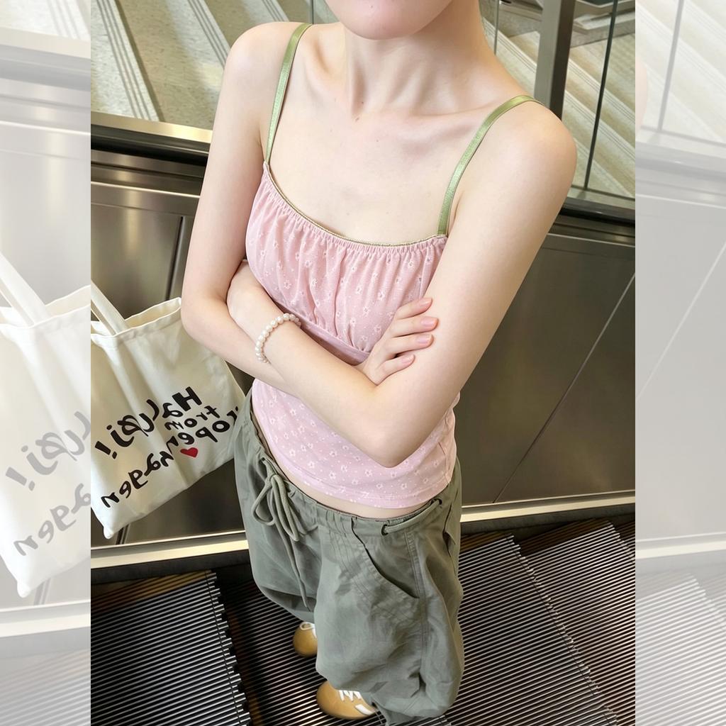 French Sweet Pink Floral Sleeveless Small Suspender Vest Women's Summer Unique and Beautiful Outer Wear Inner Tube Top