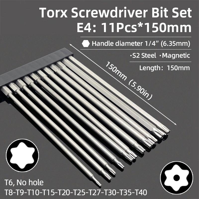 50/75/100/150mm Security Tamper Proof Magnetic Screwdriver Set Drill Bit Screw Driver Bits Hex Torx Flat Head 1/4" Hand Tools
