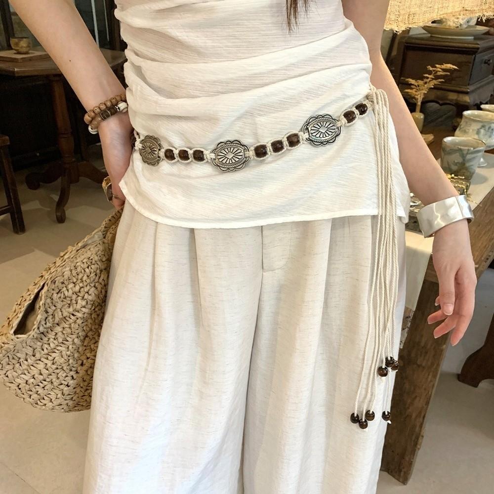 Adjustable Length Waist Belt Wooden Beads Decorative Belt Fashion Ladies Belt