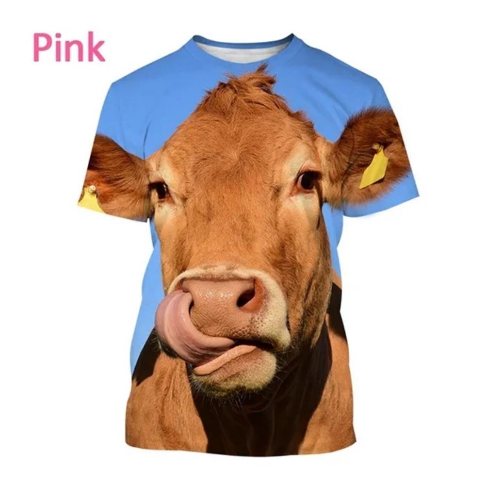 3D Printing Cow Animal Graphic T Shirts Men Funny Retro Short Sleeve T-Shirt O-Neck Full Print Idyllic Tee Tops Streetwear