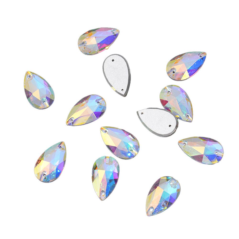 K9 Weichen Hand-Sewn Rhinestone Teardrop Flatback AB Gem, Two-Hole Irregular Colored for DIY.