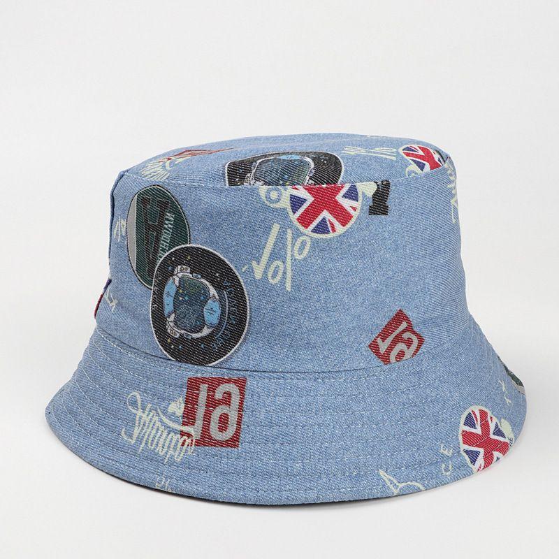 

Bucket Hat Women s Spring/Summer New Arrival K-style Fashion Denim Printing Double-Sided Bucket Hat Color Tie-Dye Sun Protection Sun Hat A M(56-58cm)