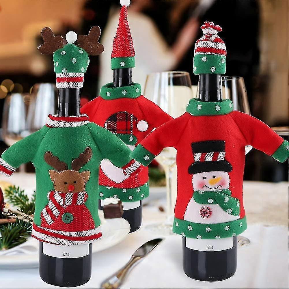 3 Piece Ugly Jumper Christmas Wine Bottle Handmade Wine Bottle Dust Bags - RIpj