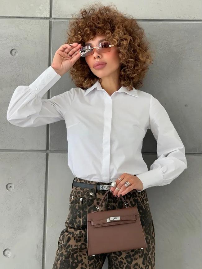 2026 Spring/Summer European & American Women's Solid Color Long Sleeve Lapel Shirt