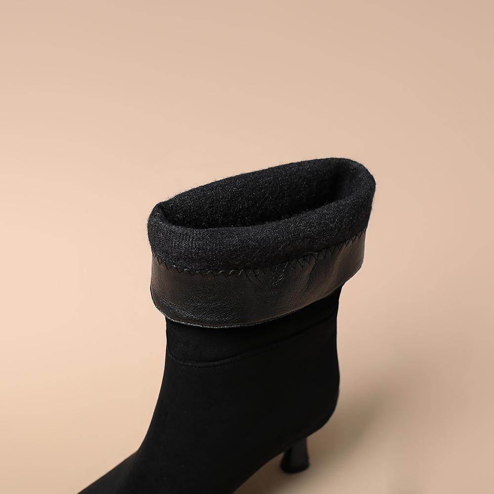 Black Wine Red Women Mid Calf Boots Pointed Toe Mid Heel Small Big Size 32 48