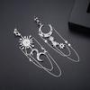 LUOTEEMI Brand New Authentic Crescent Half Moon & Star Dazzling Blue CZ Tassel Chains Drop Earrings for Women Jewellery Bijoux